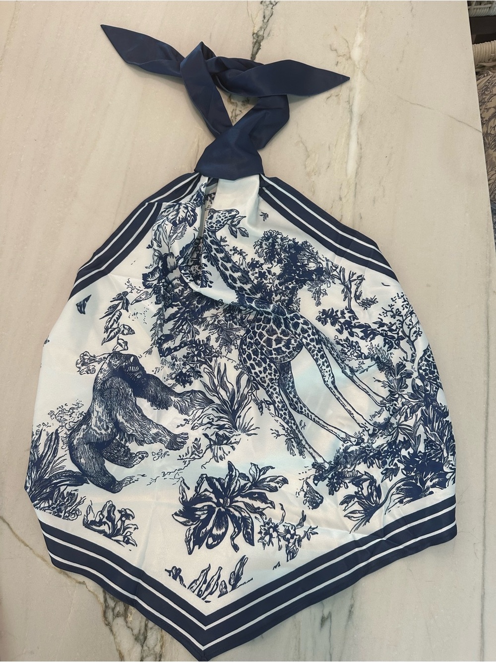Commense Navy and White Animal Print Halter Camisole